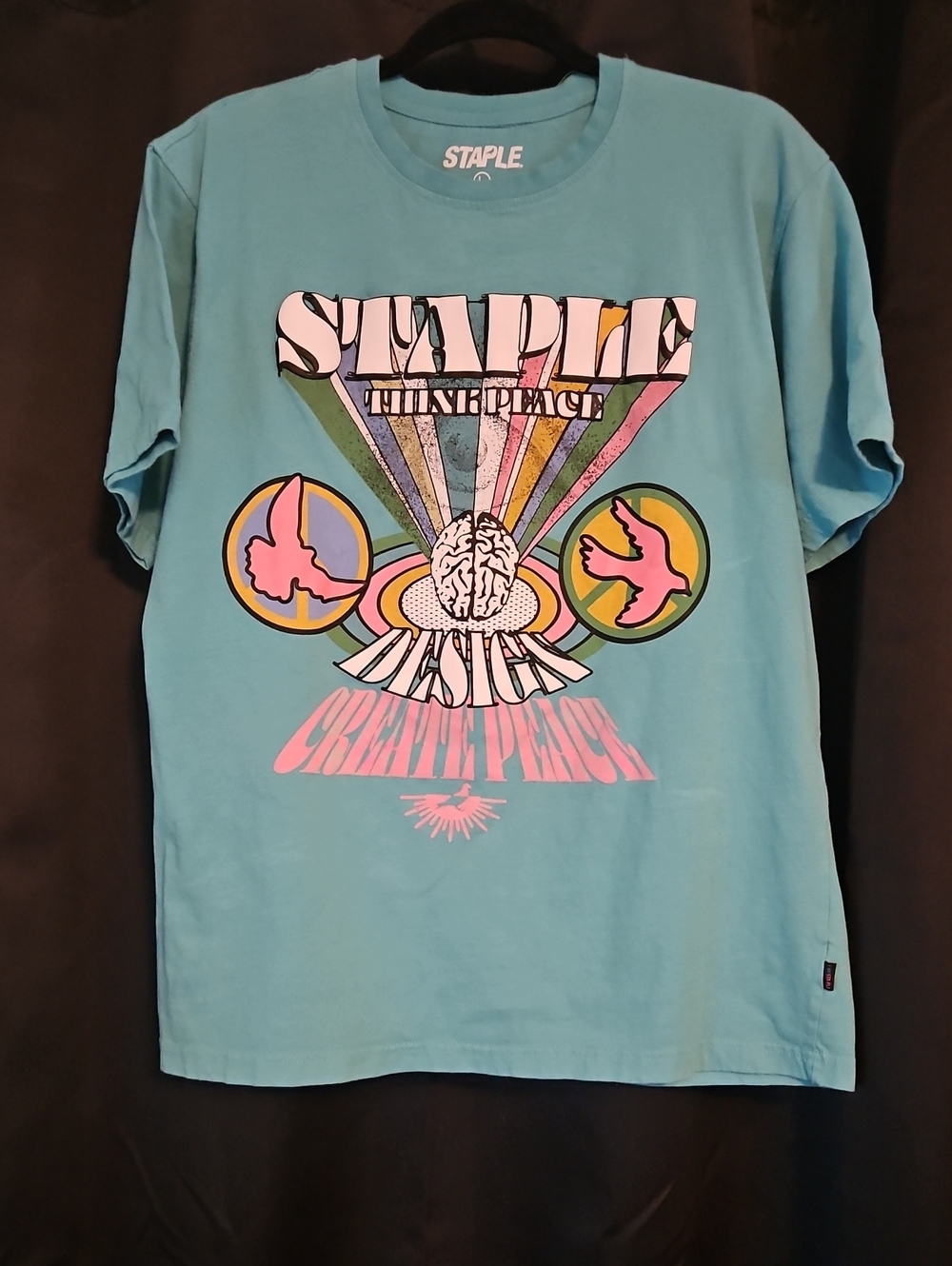 Staple Teal Graphic Tee with Raised Logo Multicolor Retro Print